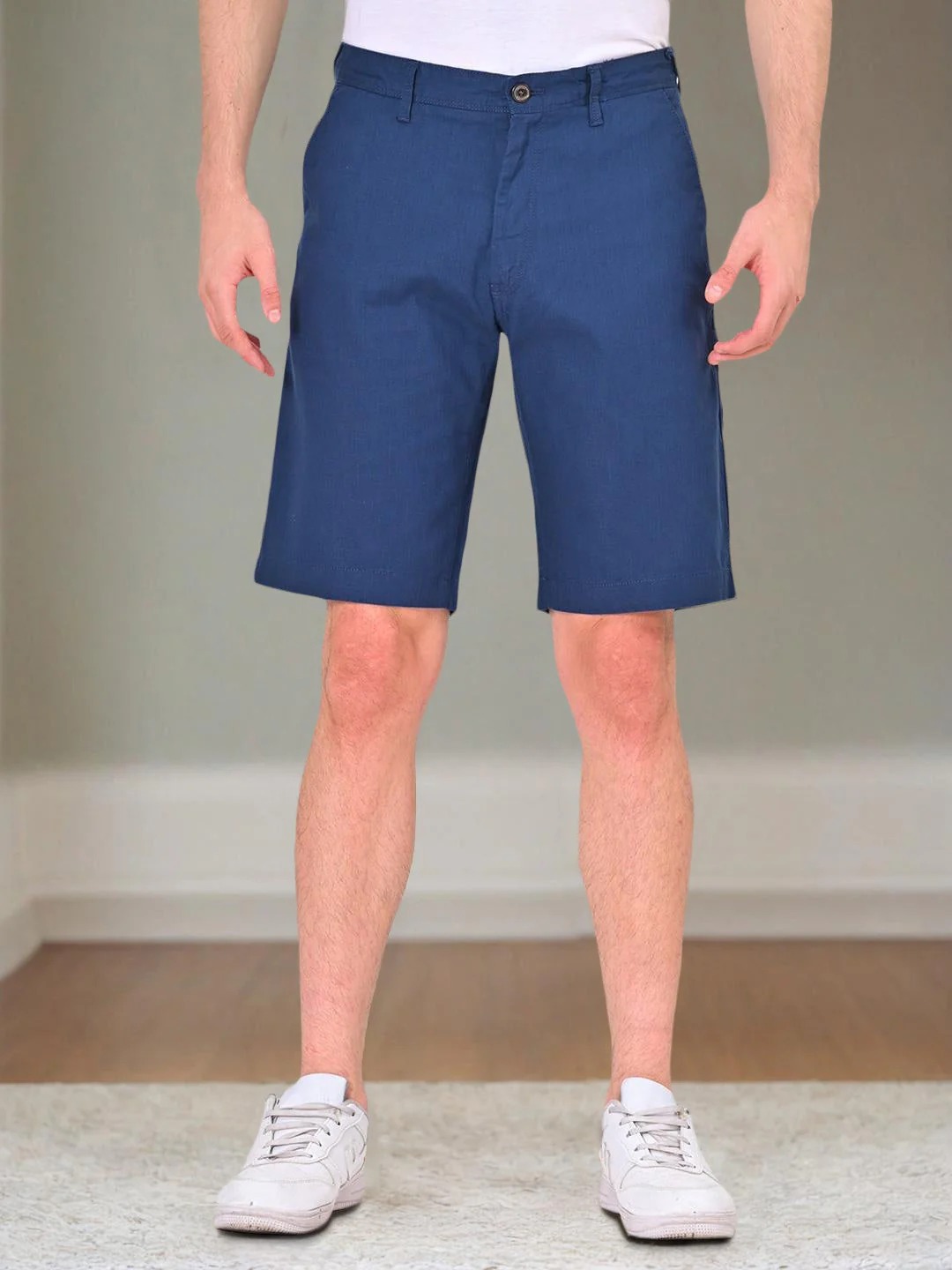Indian Terrain Men's Regular Fit Solid Blue Shorts
